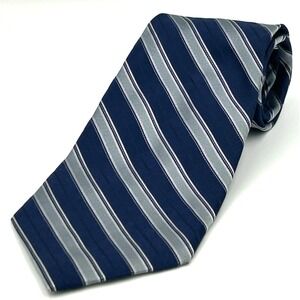 Calvin Klein 100% Silk Men's Neck Tie Blue Silver Diagonal Stripe 3.5 Width 60 L